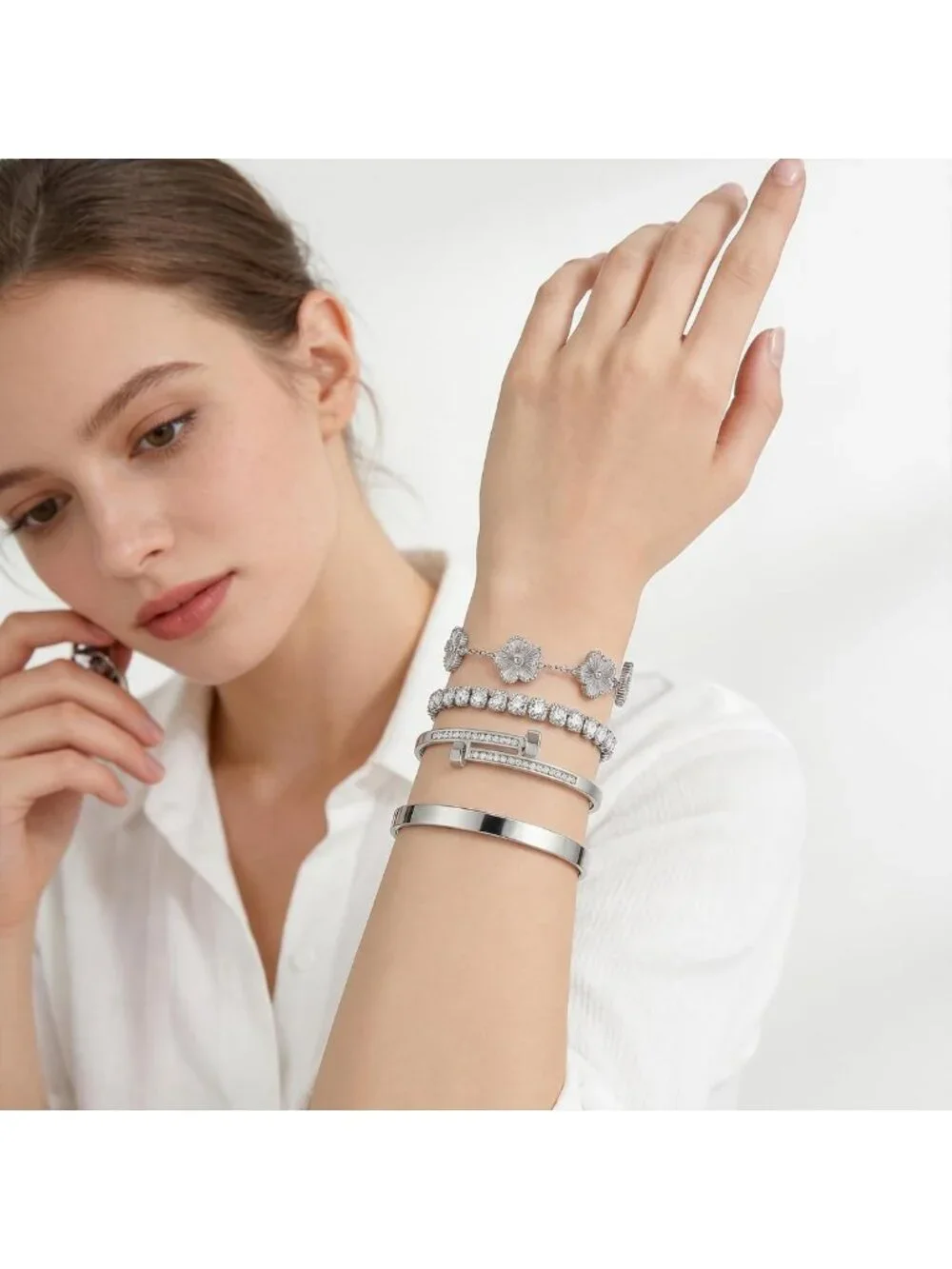 Trendy 4-Pc Silver & Gold Plated Stackable Bracelets Set - Non-Tarnish Jewelry